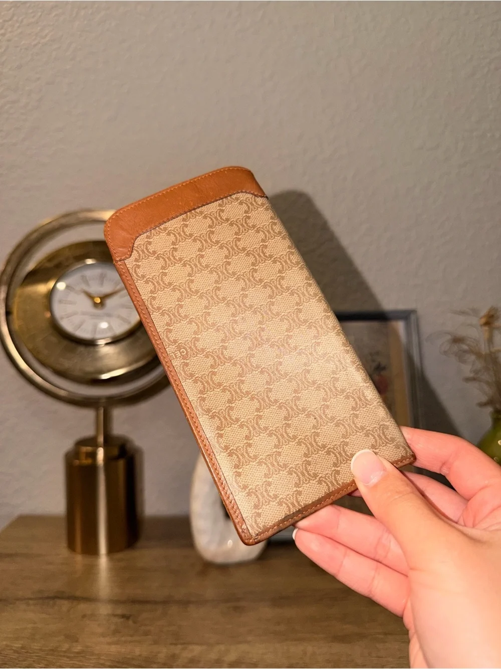 Vintage Celine Tan & Brown Macadam Soft Glasses Sleeve Case